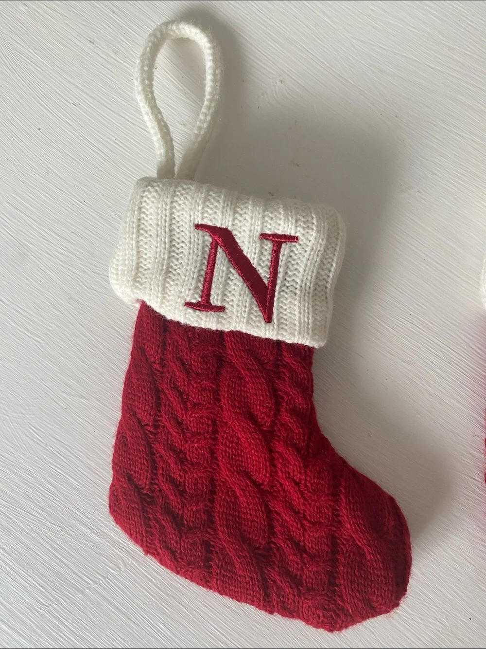 Red Monogrammed Cable Knit Stockings N & E 7